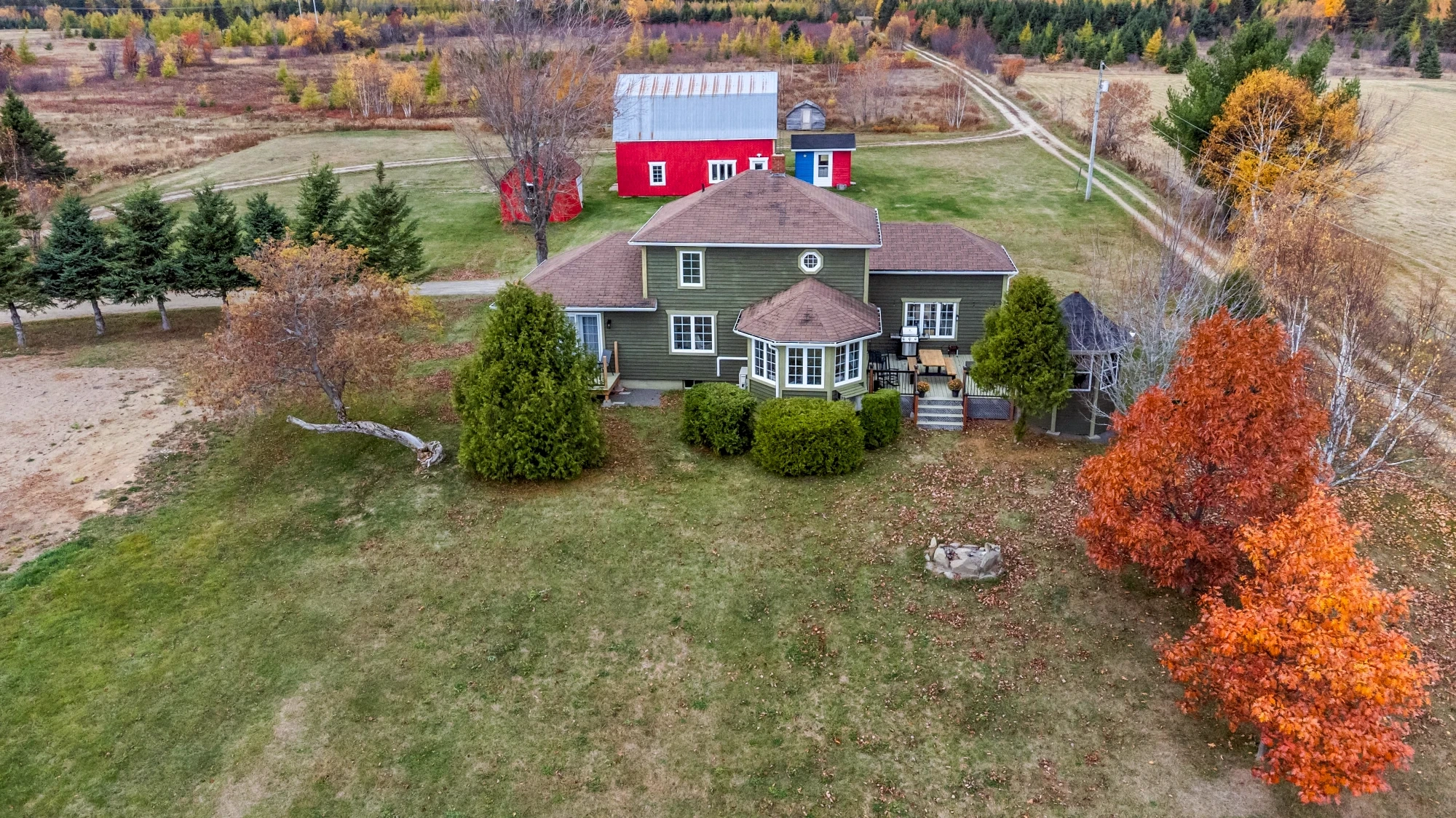 Aerial view of farmhouse