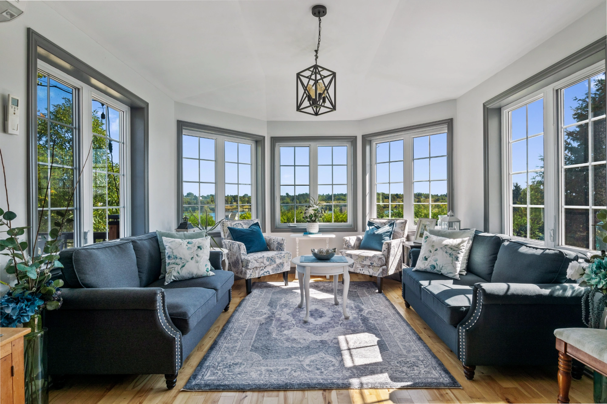 Farmhouse Dining Room with windows